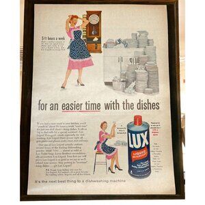 Lux Liquid Detergent Vintage Print Ad Color 1950s Stressed Housewife Dish Pile